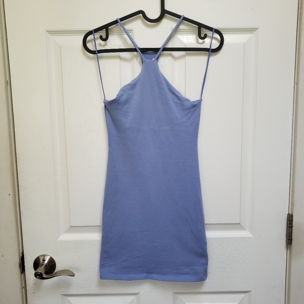 ZARA Periwinkle Blue Halter Racerback Cotton Blend Bodycon Mini Dress